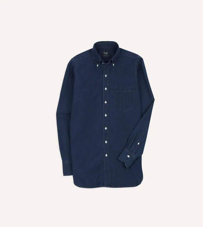 Drake039s Mid Blue Cotton Chambray ButtonDown Shirt Men Denim and Chambray Shirts Drake039s Mid Blue Cotton Chambray ButtonDown Shirt Men Denim and Chambray Shirts