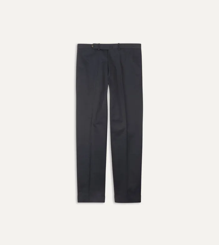 Drake039s Navy Cotton Drill Flat Front Trouser Men Trousers