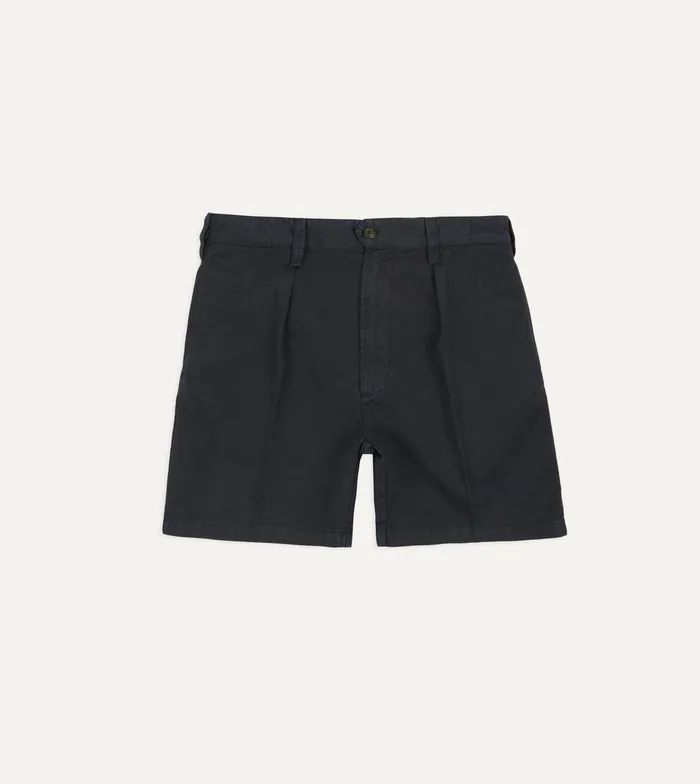 Drake039s Navy Cotton Twill SinglePleat Shorts Men Shorts