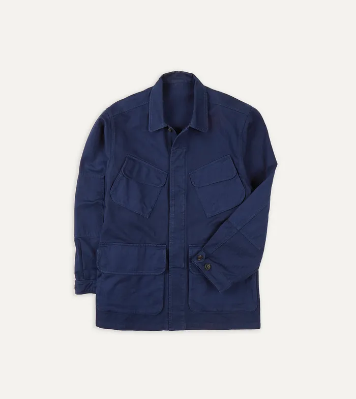 Drake039s Navy Herringbone Cotton Jungle Jacket Men Coats and Jackets