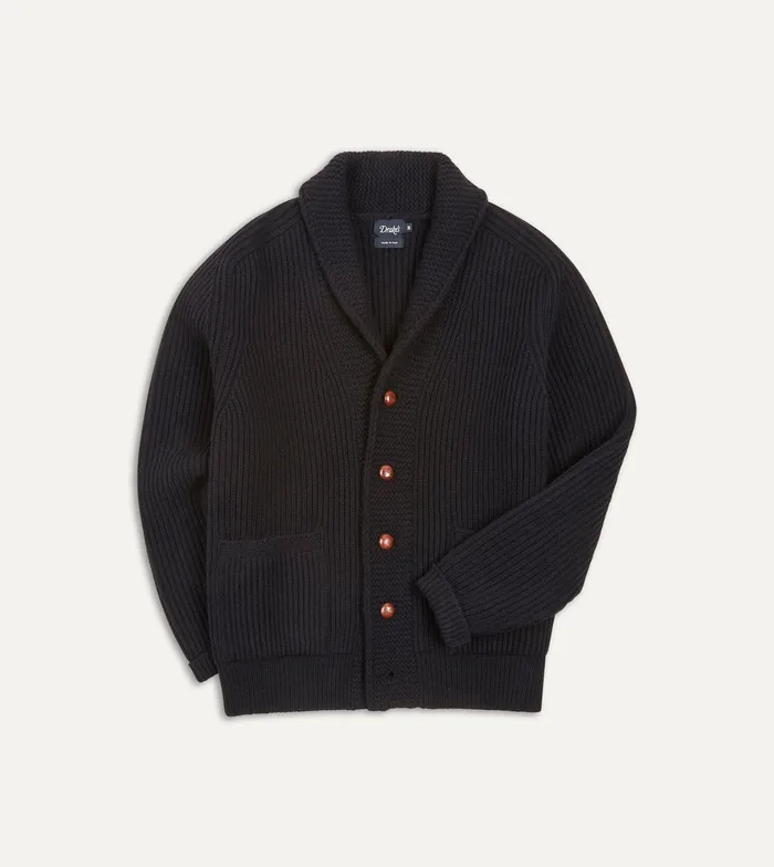 Drake039s Navy Lambswool 6Ply Shawl Collar Cardigan Men Knitwear