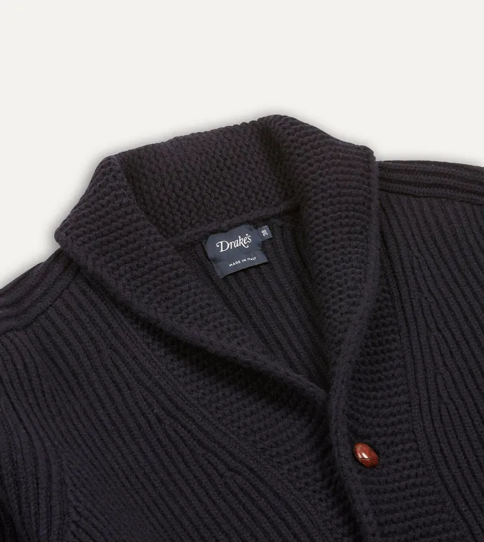 Drake039s Navy Lambswool 6Ply Shawl Collar Cardigan Men Knitwear