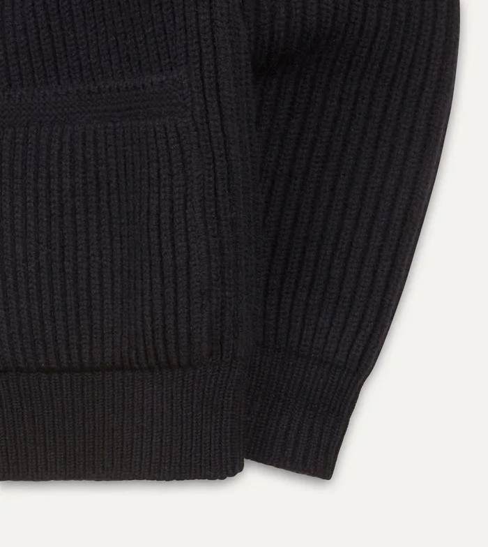 Drake039s Navy Lambswool 6Ply Shawl Collar Cardigan Men Knitwear