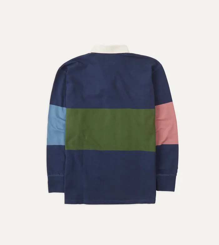 Drake039s Navy Olive Pink And Blue Colour Block Cotton Rugby Shirt Men Polos and Sweatshirts