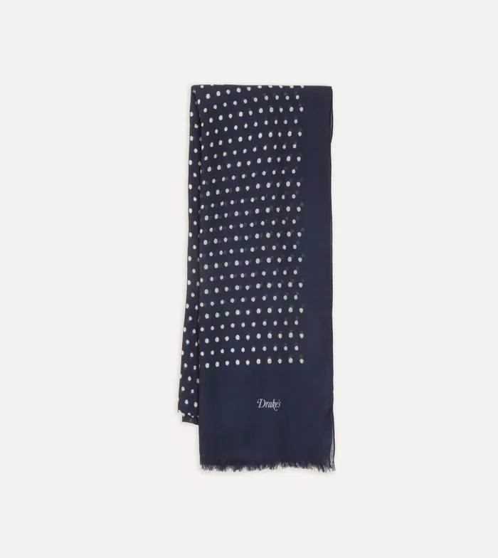 Drake039s Navy Polka Dot Wool Scarf Men Scarves