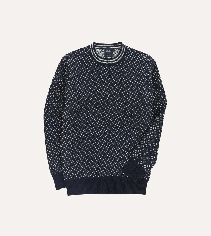 Drake039s Norwegian Birdseye Wool Alpaca Crew Neck Jumper Men Knitwear