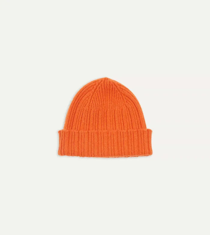 Drake039s Orange Angora Lambswool Ribbed Knit Cap Men Hats