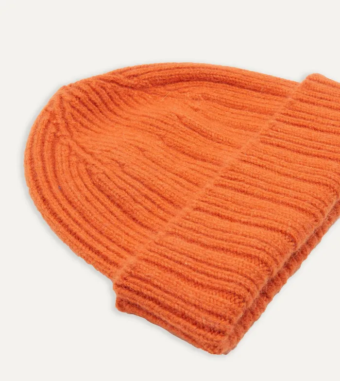 Drake039s Orange Angora Lambswool Ribbed Knit Cap Men Hats