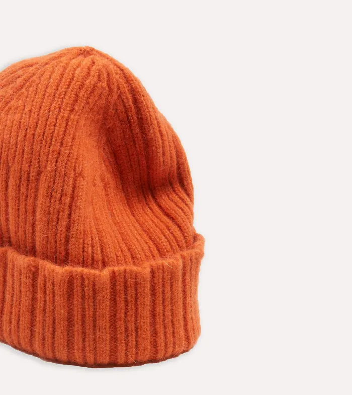 Drake039s Orange Angora Lambswool Ribbed Knit Cap Men Hats