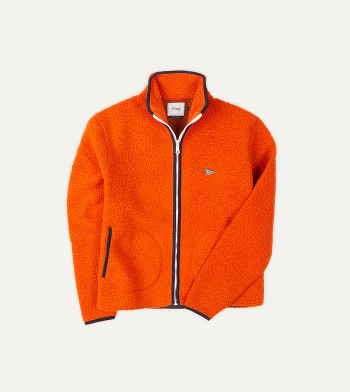 Drake039s Orange Boucle Wool Zip Fleece Jacket Men Fleeces