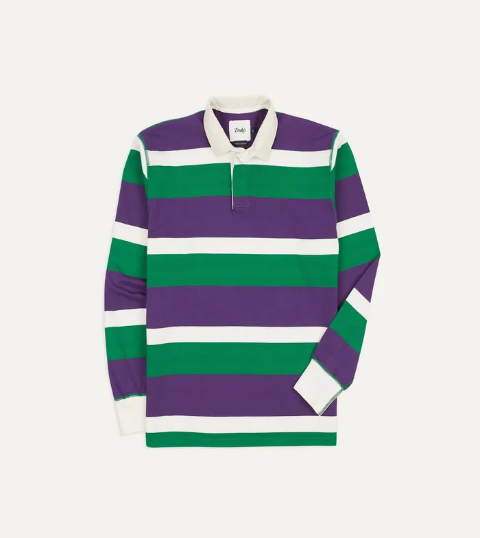 Drake039s Purple Green And White Stripe Cotton Rugby Shirt Men Polos and Sweatshirts