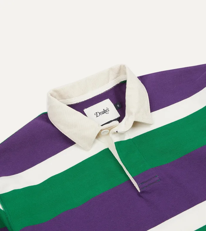 Drake039s Purple Green And White Stripe Cotton Rugby Shirt Men Polos and Sweatshirts
