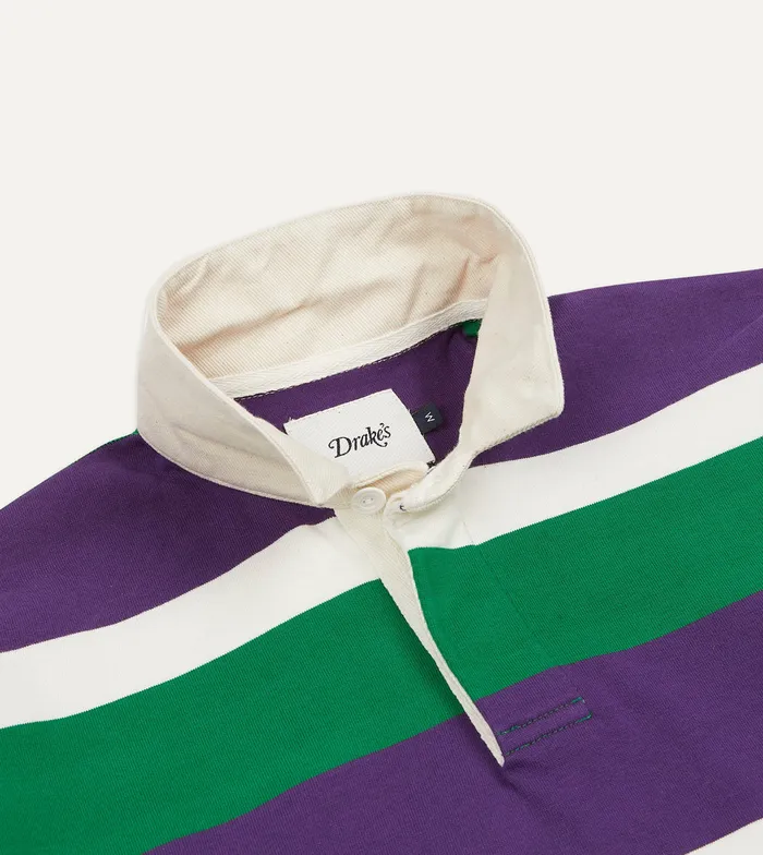 Drake039s Purple Green And White Stripe Cotton Rugby Shirt Men Polos and Sweatshirts