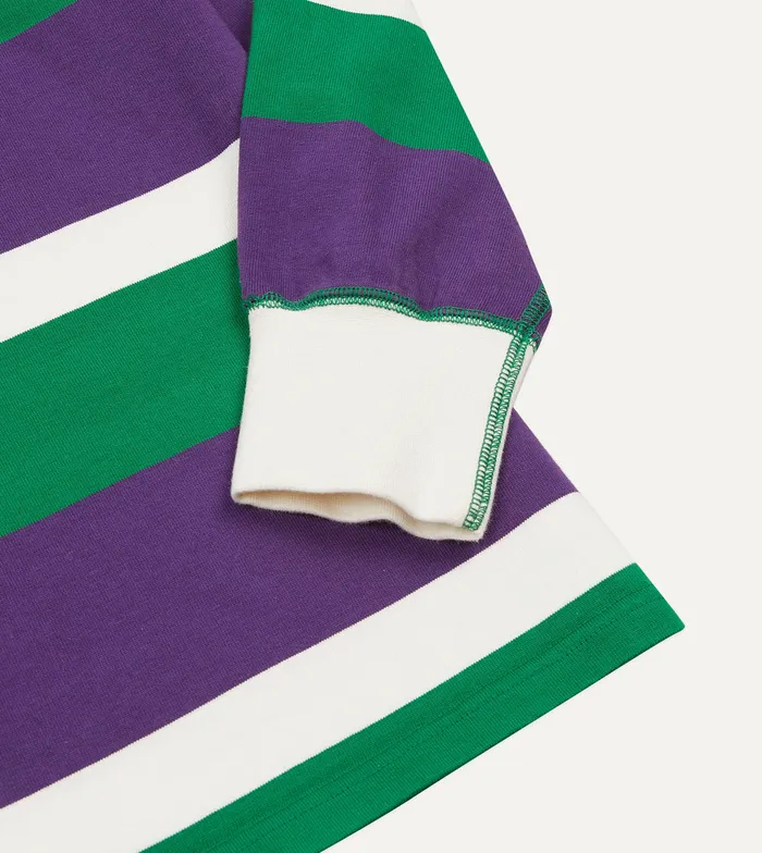 Drake039s Purple Green And White Stripe Cotton Rugby Shirt Men Polos and Sweatshirts