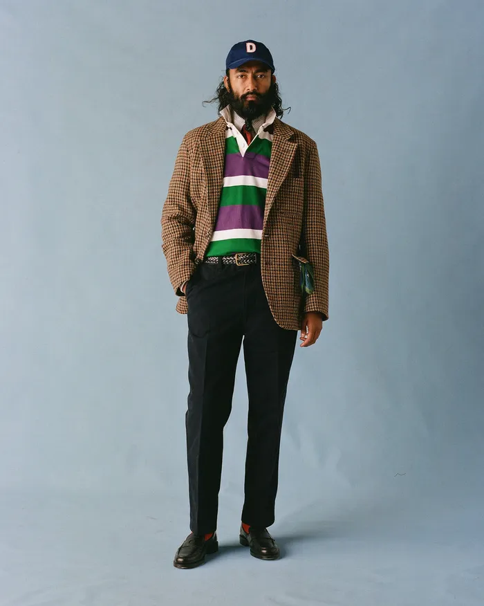 Drake039s Purple Green And White Stripe Cotton Rugby Shirt Men Polos and Sweatshirts