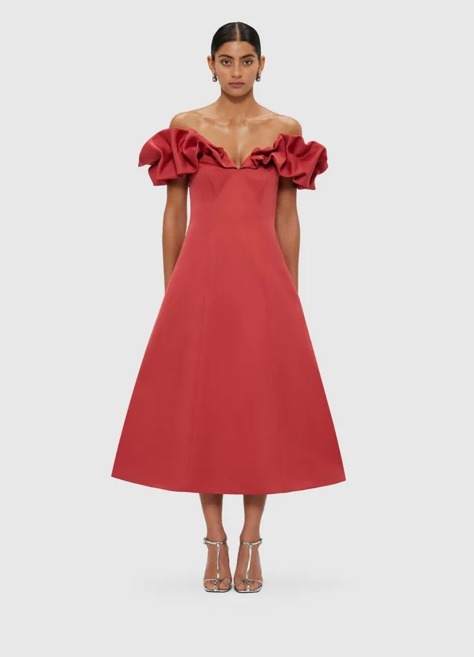 Dresses and Jumpsuits Women LEO LIN Annie Off Shoulder Frill Midi Dress 8211 Mulberry