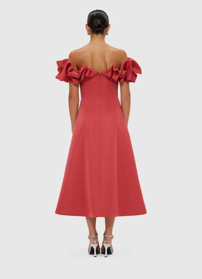 Dresses and Jumpsuits Women LEO LIN Annie Off Shoulder Frill Midi Dress 8211 Mulberry