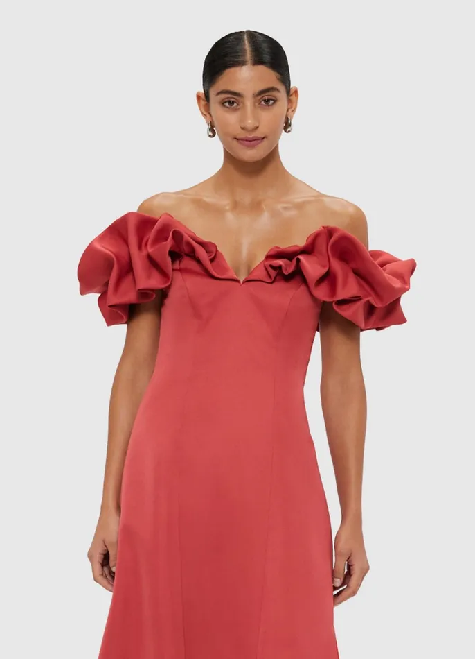 Dresses and Jumpsuits Women LEO LIN Annie Off Shoulder Frill Midi Dress 8211 Mulberry
