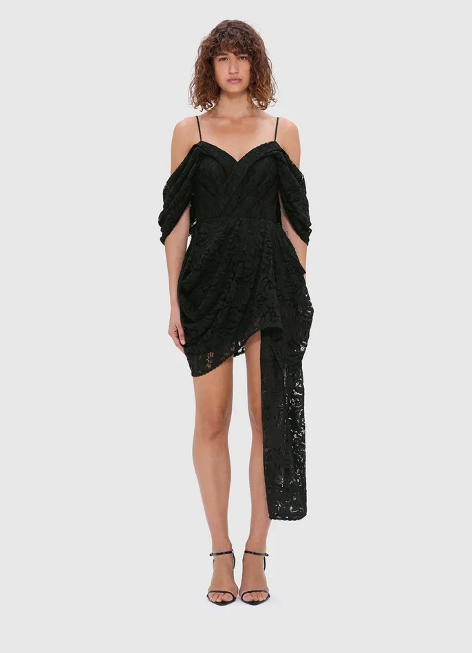 Dresses and Jumpsuits Women LEO LIN Caitlin Lace Draped Mini Dress 8211 Ebony