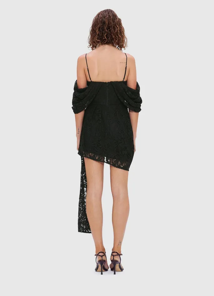Dresses and Jumpsuits Women LEO LIN Caitlin Lace Draped Mini Dress 8211 Ebony