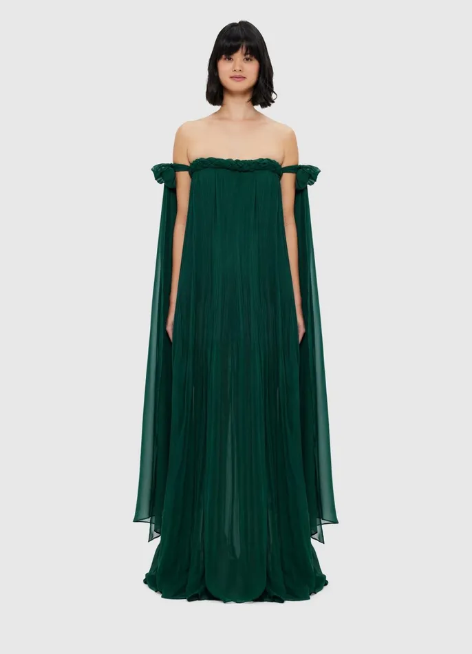Dresses and Jumpsuits Women LEO LIN Camilla Draped Floor Length Dress 8211 Emerald