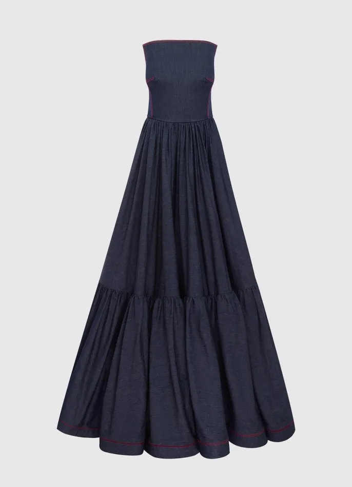 Dresses and Jumpsuits Women LEO LIN Delilah Denim Bustier Gown 8211 Indigo