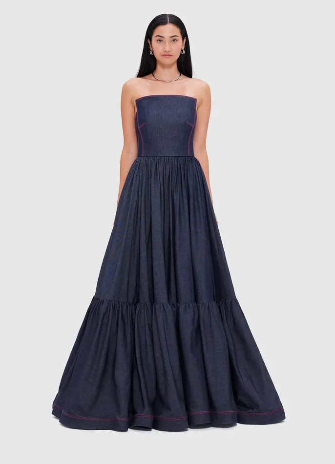 Dresses and Jumpsuits Women LEO LIN Delilah Denim Bustier Gown 8211 Indigo
