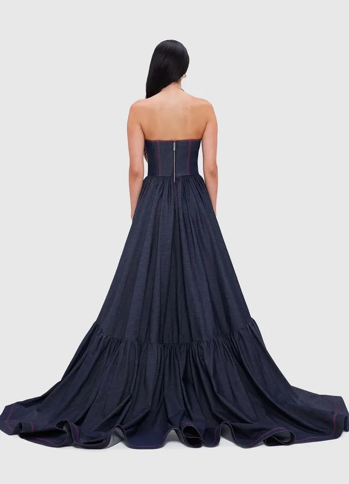 Dresses and Jumpsuits Women LEO LIN Delilah Denim Bustier Gown 8211 Indigo