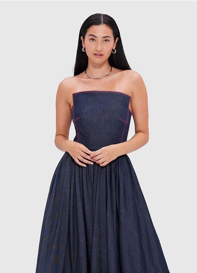 Dresses and Jumpsuits Women LEO LIN Delilah Denim Bustier Gown 8211 Indigo