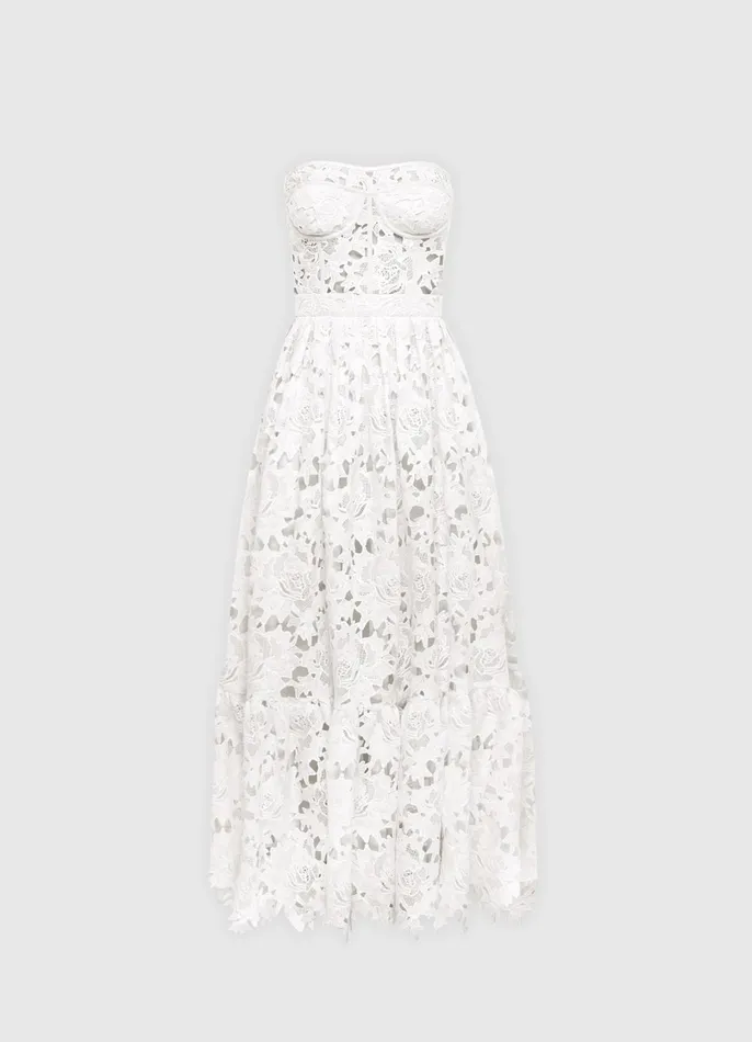 Dresses and Jumpsuits Women LEO LIN Emilia Lace Bustier Midi Dress 8211 Snow