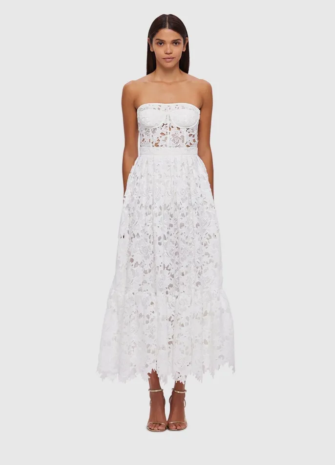 Dresses and Jumpsuits Women LEO LIN Emilia Lace Bustier Midi Dress 8211 Snow