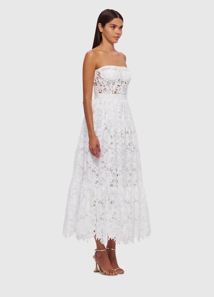 Dresses and Jumpsuits Women LEO LIN Emilia Lace Bustier Midi Dress 8211 Snow