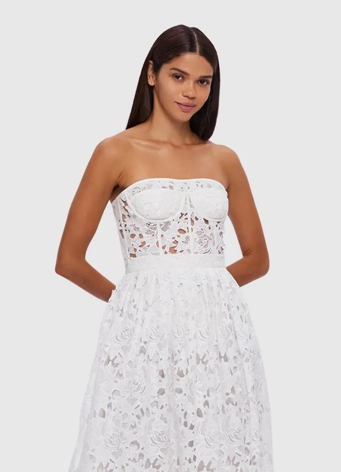 Dresses and Jumpsuits Women LEO LIN Emilia Lace Bustier Midi Dress 8211 Snow