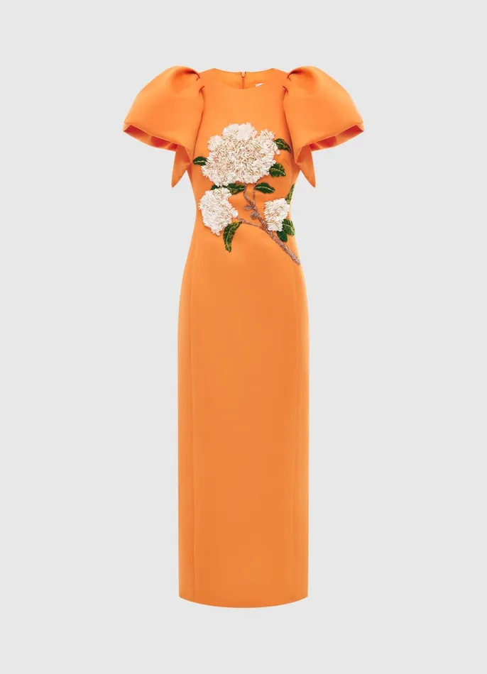 Dresses and Jumpsuits Women LEO LIN Lucinda Embellished Maxi Dress 8211 Hydrangea Print In Tangerine