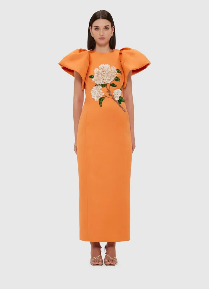 Dresses and Jumpsuits Women LEO LIN Lucinda Embellished Maxi Dress 8211 Hydrangea Print In Tangerine
