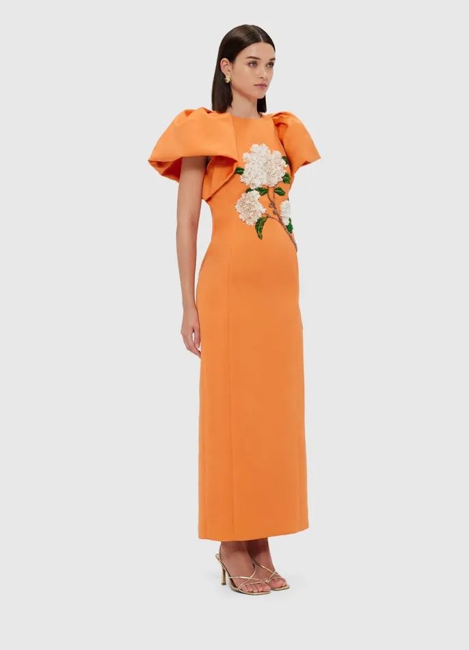 Dresses and Jumpsuits Women LEO LIN Lucinda Embellished Maxi Dress 8211 Hydrangea Print In Tangerine