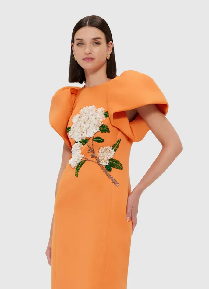 Dresses and Jumpsuits Women LEO LIN Lucinda Embellished Maxi Dress 8211 Hydrangea Print In Tangerine