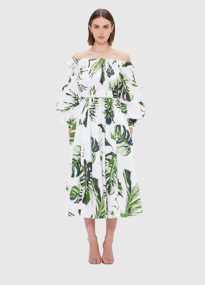 Dresses and Jumpsuits Women LEO LIN Sarah OffShoulder Midi Dress 8211 Botanica Print