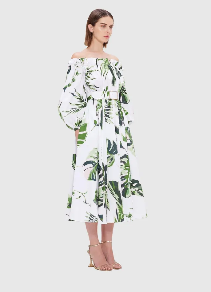 Dresses and Jumpsuits Women LEO LIN Sarah OffShoulder Midi Dress 8211 Botanica Print