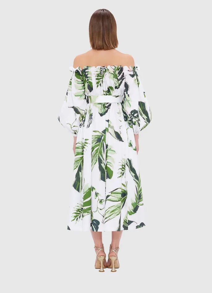Dresses and Jumpsuits Women LEO LIN Sarah OffShoulder Midi Dress 8211 Botanica Print