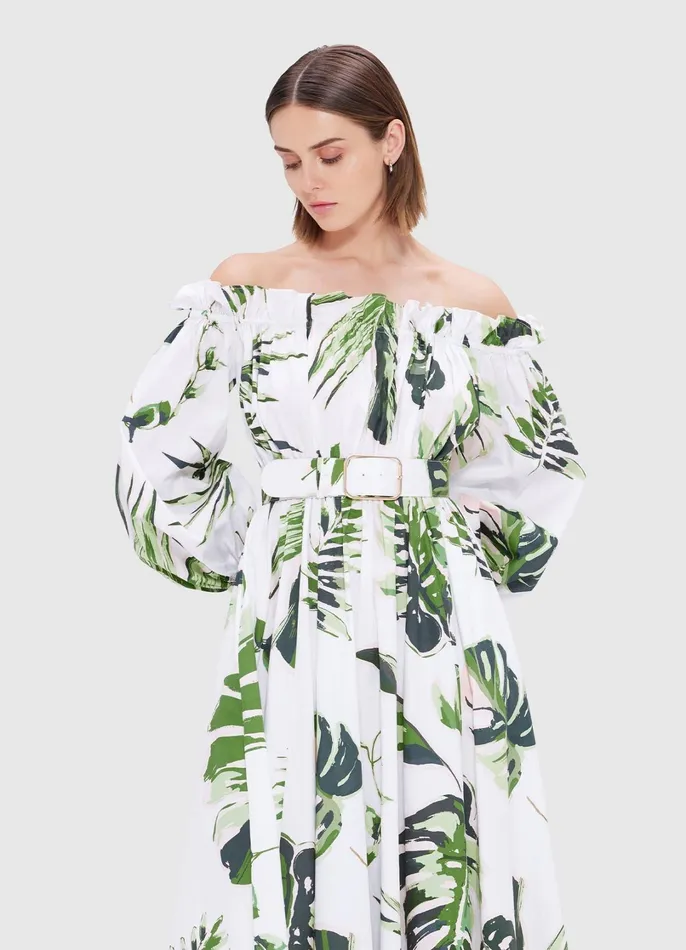 Dresses and Jumpsuits Women LEO LIN Sarah OffShoulder Midi Dress 8211 Botanica Print
