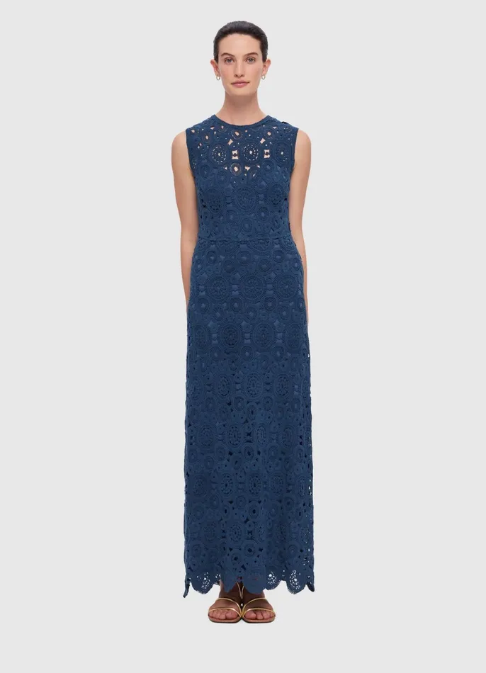 Dresses and Jumpsuits Women LEO LIN Serena Crochet Midi Dress 8211 Navy