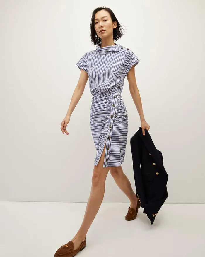 Dresses Shop Veronica Beard Arabel Striped Poplin Asymmetrical Dress Classic Blueoffwhite