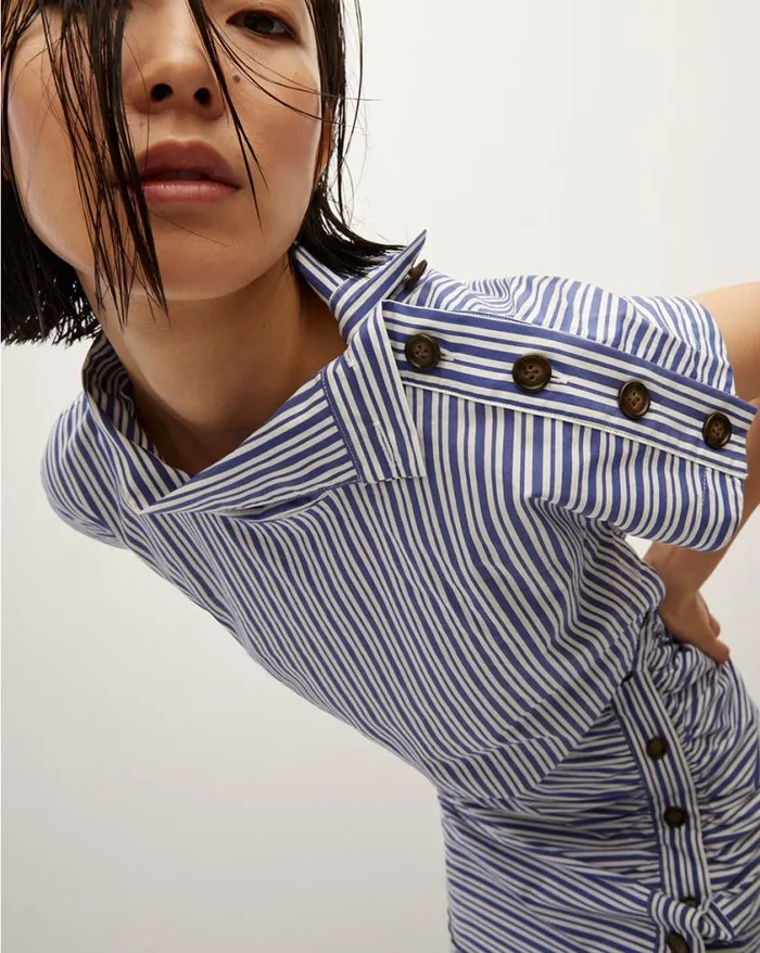 Dresses Shop Veronica Beard Arabel Striped Poplin Asymmetrical Dress Classic Blueoffwhite