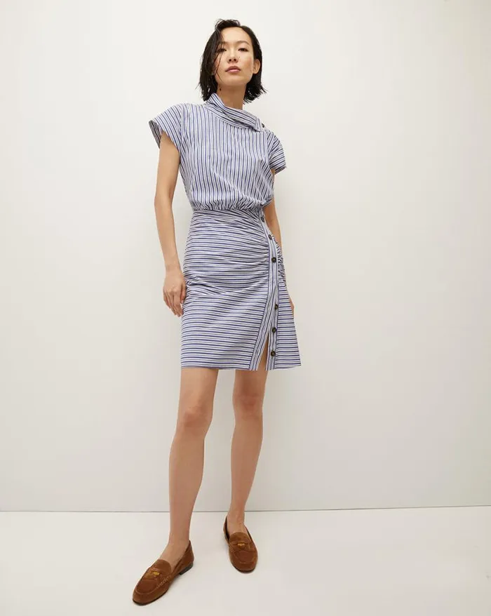 Dresses Shop Veronica Beard Arabel Striped Poplin Asymmetrical Dress Classic Blueoffwhite