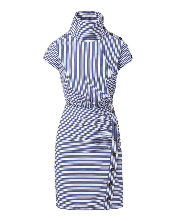 Dresses Shop Veronica Beard Arabel Striped Poplin Asymmetrical Dress Classic Blueoffwhite