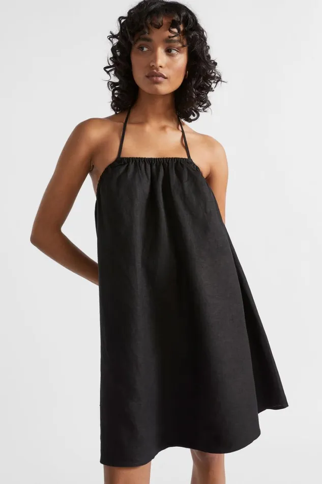 Dresses Woman Seed Heritage Linen Halter Mini Dress Black