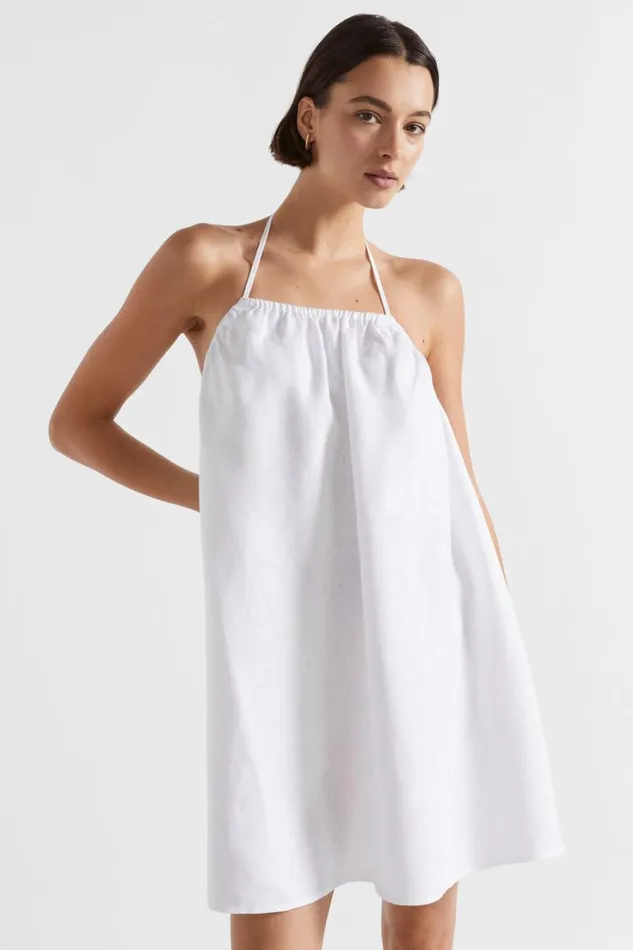 Dresses Woman Seed Heritage Linen Halter Mini Dress Whisper White