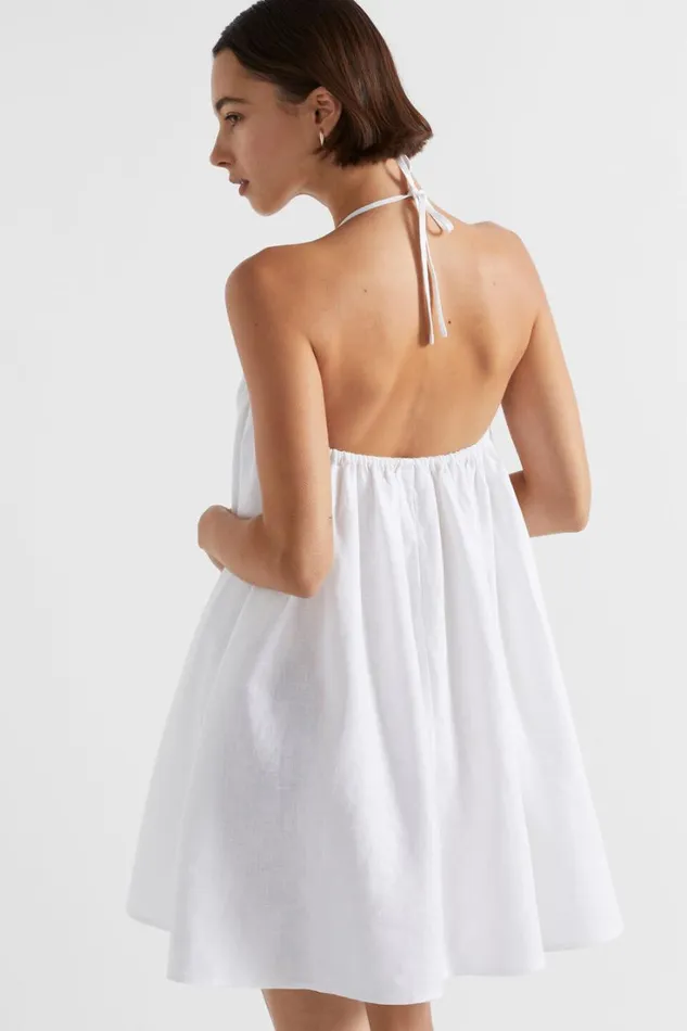 Dresses Woman Seed Heritage Linen Halter Mini Dress Whisper White