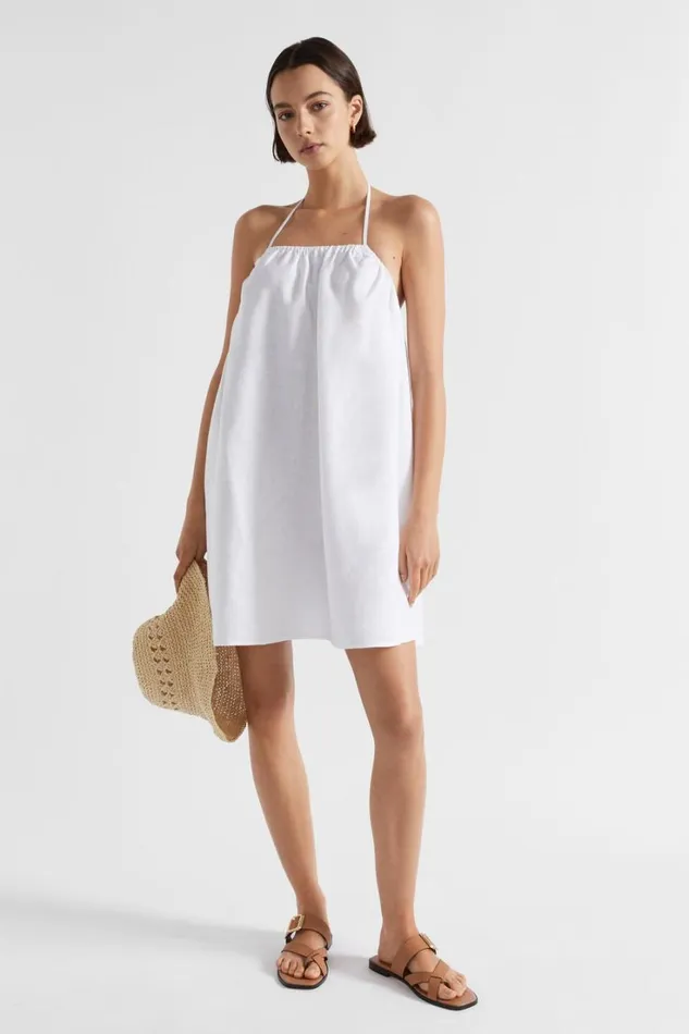 Dresses Woman Seed Heritage Linen Halter Mini Dress Whisper White
